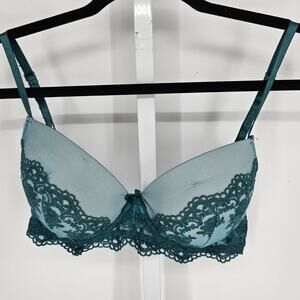 Jezebel Womens Sz 36C Sexy T Shirt Bra Teal Blue Lace